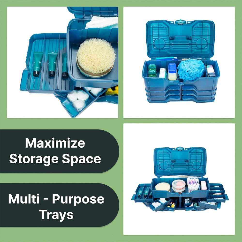 Best Kept | Bathroom Storage Case | Portable Travel Toiletry Case | Shower Lidded Caddy | Travel Toiletry Train Case | Navy Blue