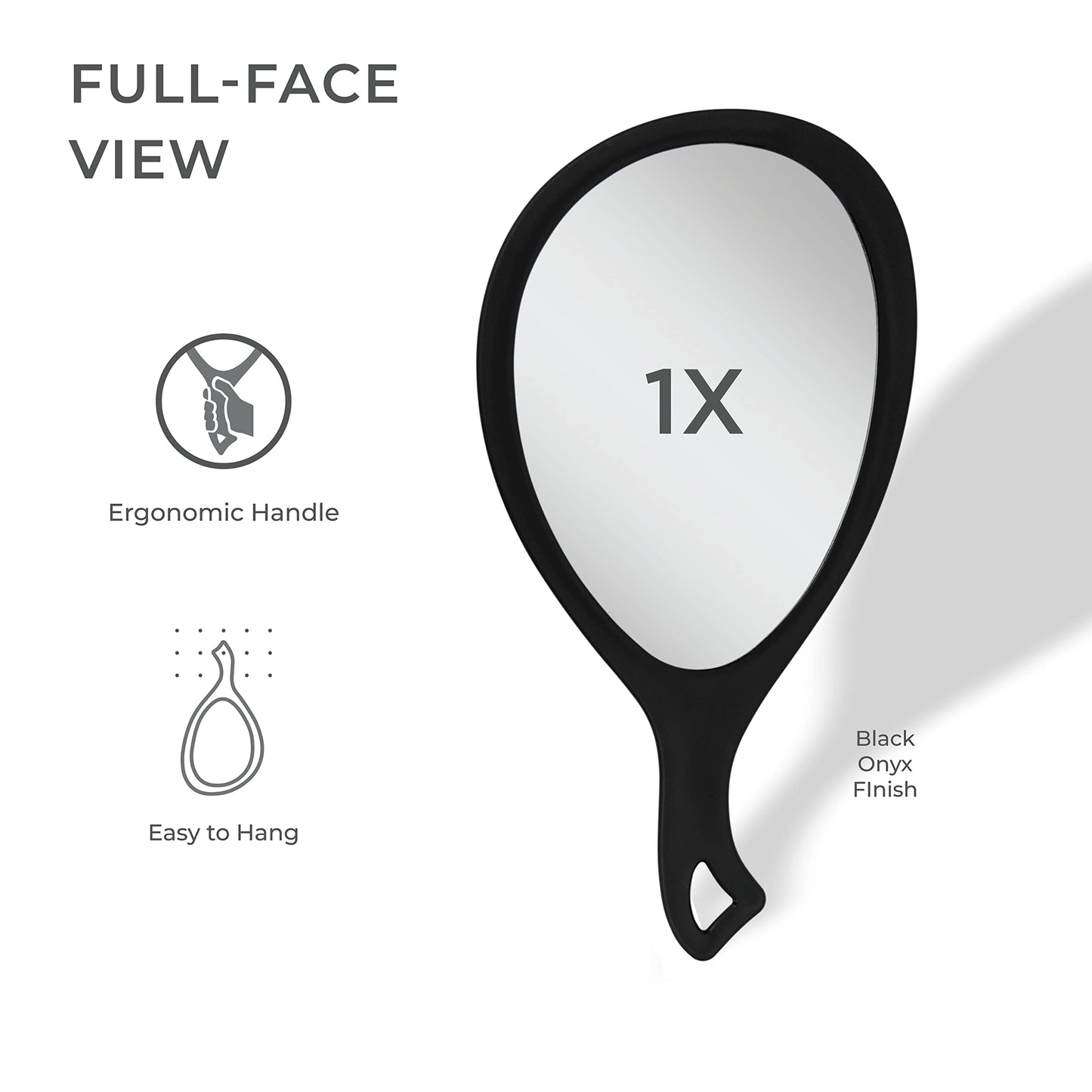 Zadro Large Hand Mirror with Handle Salon Mirrors for Hair Stylist, Big Handheld Mirror Makeup Mirror Wall Mounted Hang (Medium: 15" x 8", Black Onyx)