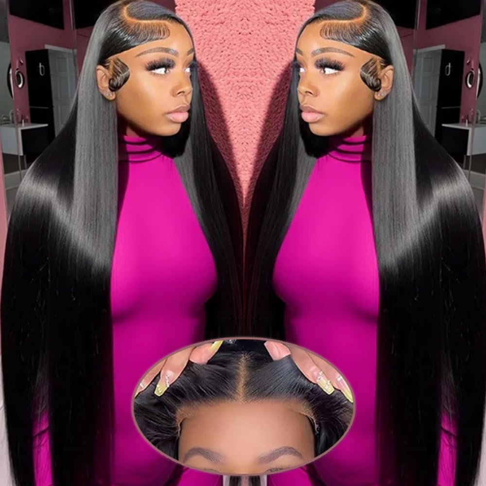 PINKEAGLE 28 Inch Wear and Go Glueless Wigs Human Hair Pre Plucked Pre Cut for beginners 13x4 Straight Lace Front Wigs Human Hair for Women 180% Density HD Lace Frontal Wig Human Hair with Baby Hair