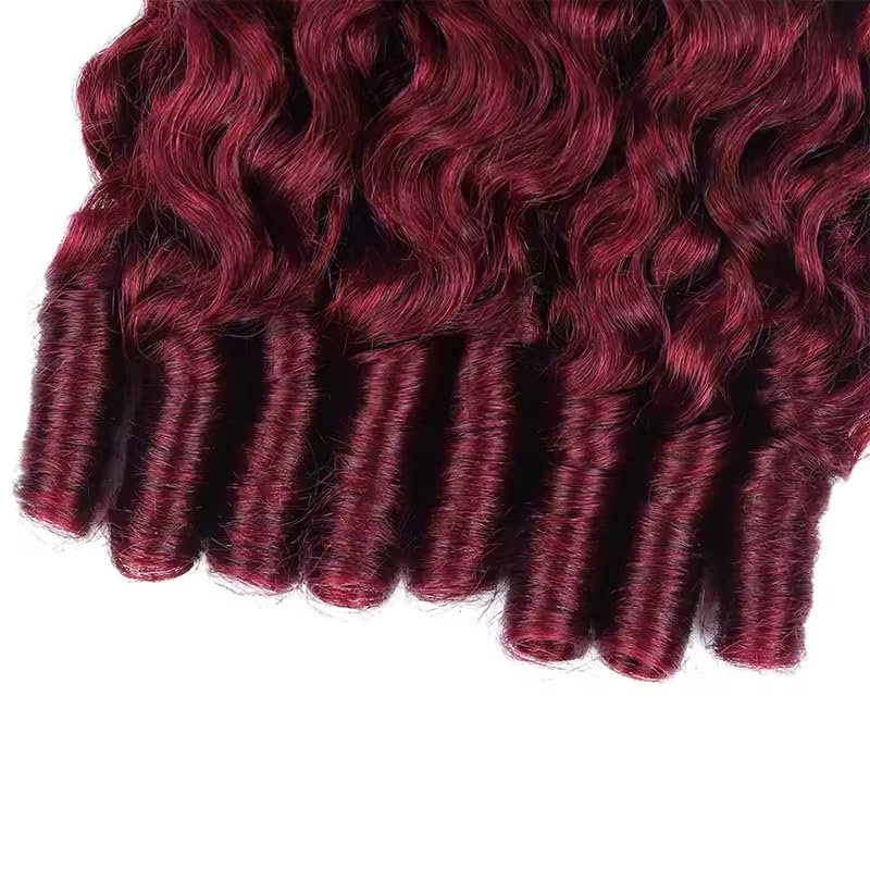 #99J Burgundy Curly Human Hair Bundles - 12-16 Inch, 3 Pack