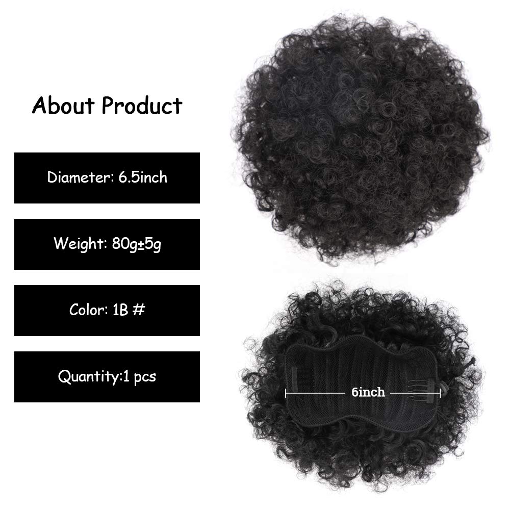 Yinmei Baibian Afro Puff Drawstring Ponytail Kinky Curly Bun Hair Synthetic Short Extensions Hairpieces Updo Hair for Black Women Girls(1B)