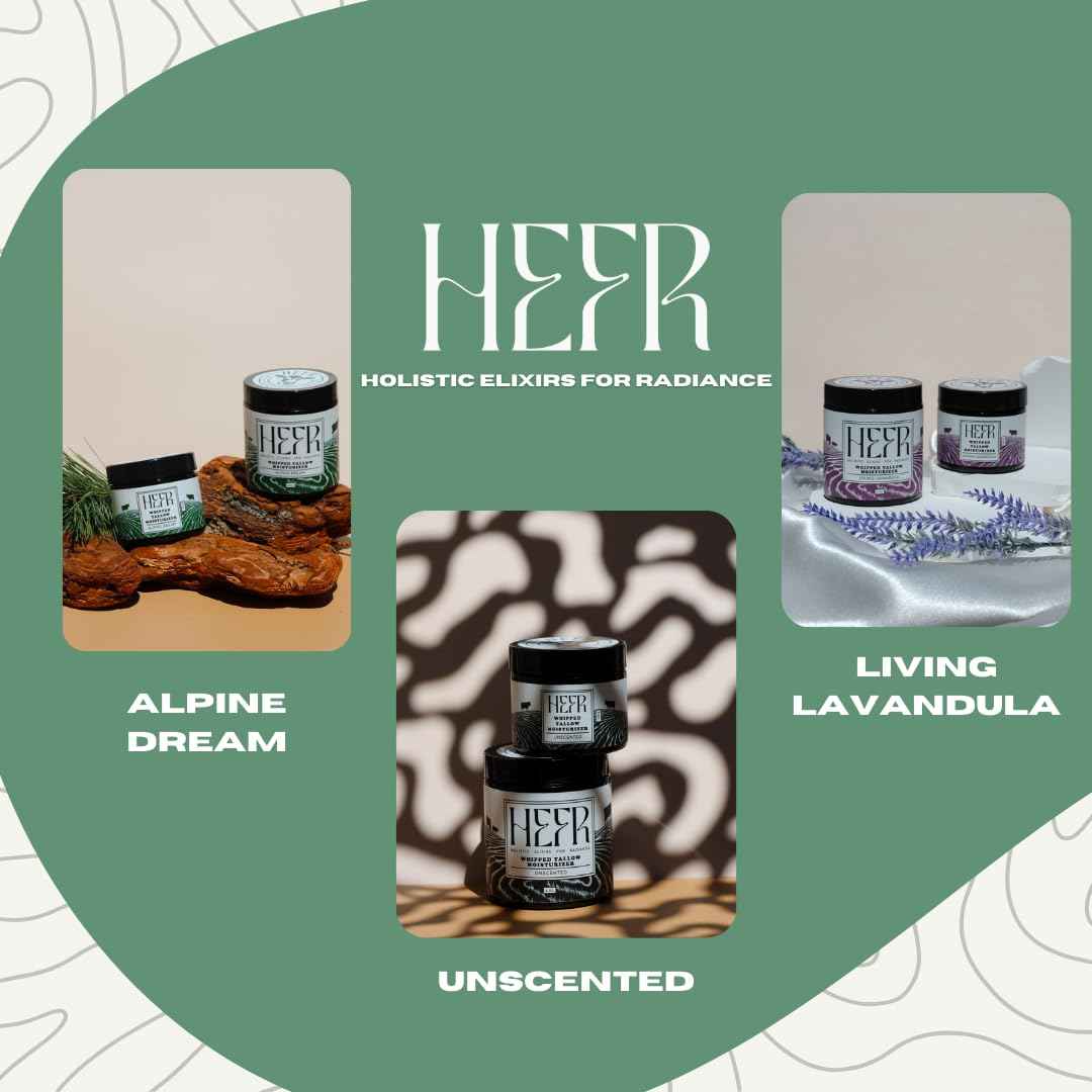 HEFR 100% Grass Fed Beef Tallow for Skin Care, All-Natural Face and Body Whipped Beef Tallow Moisturizer, Organic Beef Tallow Moisturizer for Skin, Face and Body Lotion - (Living Lavandula) 4 oz