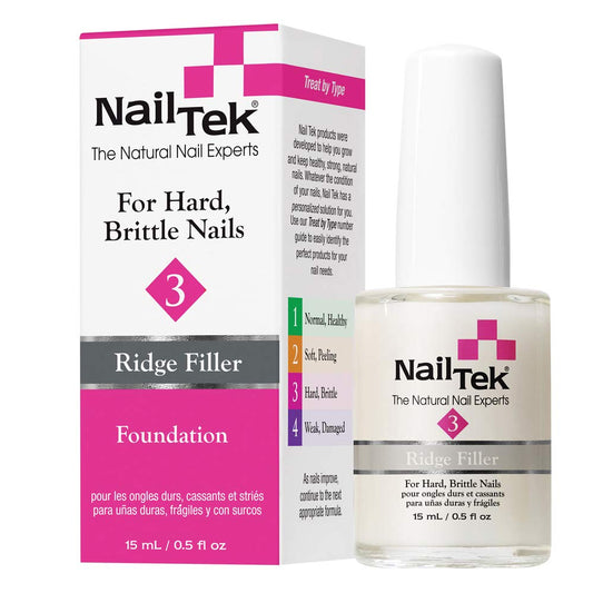 Nail Tek Foundation 3, Ridge Filling Strengthening Base Coat for Hard and Brittle Nails, 0.5 oz, 1-Pack