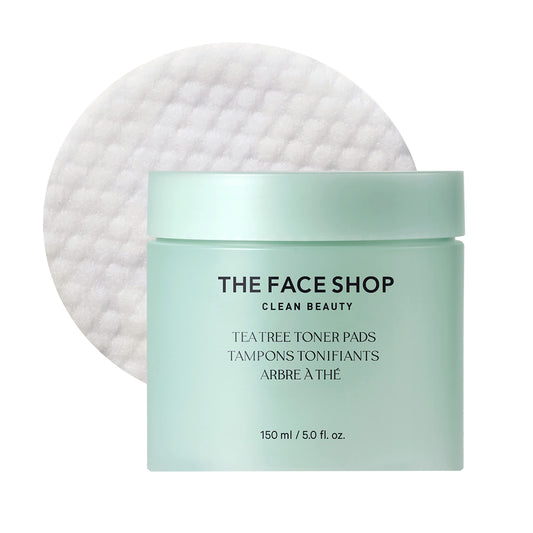 The Face Shop Tea Tree Toner Pads - Improve Uneven Skin Tone, Pore Minimizer - Exfoliating Dual Sided Toner Pad - AHA, BHA, PHA, Hyaluronic Acid - Cotton Facial Pad - Korean Toner - Korean Skin Care