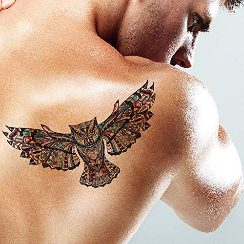 Large Owl Temporary Tattoos - 4 Sheets Waterproof Body Art Stickers