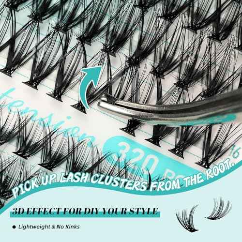 Lash Clusters Kit 320Pcs,DIY Individual Lashes Extension Kit,Lash Bond And Seal,Lash Remover For Eyelashes Extensions,Lash Applicator Tool For False Eyelash Cluster Kit At Home(3040D,D-Mix9-16mm Kit)