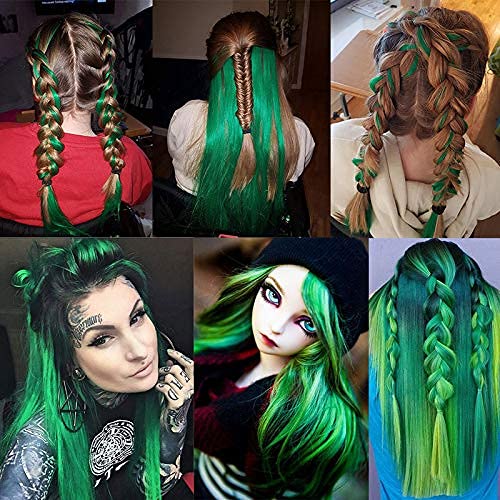 Rhyme 9PCS Princess Party Highlight Green Hairpieces Colored Hair Extensions Clip in/on for Girls and Women Wig Pieces Green Hair Accessories (Green)