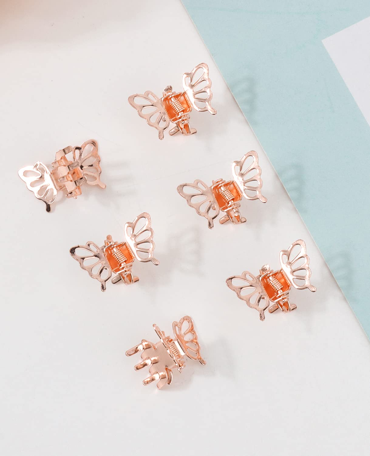 Wecoe 30 Pcs Small Butterfly Hair Accessories - Tiny Mini Claw Clips, Rose Gold Metal Decorative Clips for Women - Ideal Gift