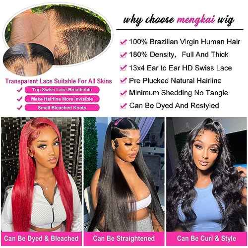 mengkai 24 Inch Lace Front Wigs Human Hair Pre Plucked HD Lace Front Wigs Human Hair Straight 13x4 HD Lace Frontal Human Wigs Natural Hairline Glueless Wigs for Women