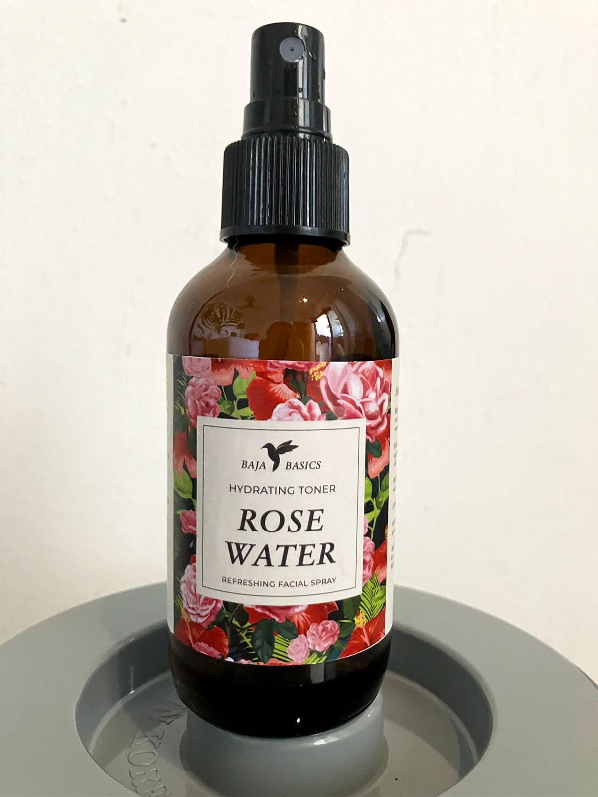 Rose Water Spray Facial Toner by Baja Basics for Skin, Hair and Aromatherapy Large 4oz