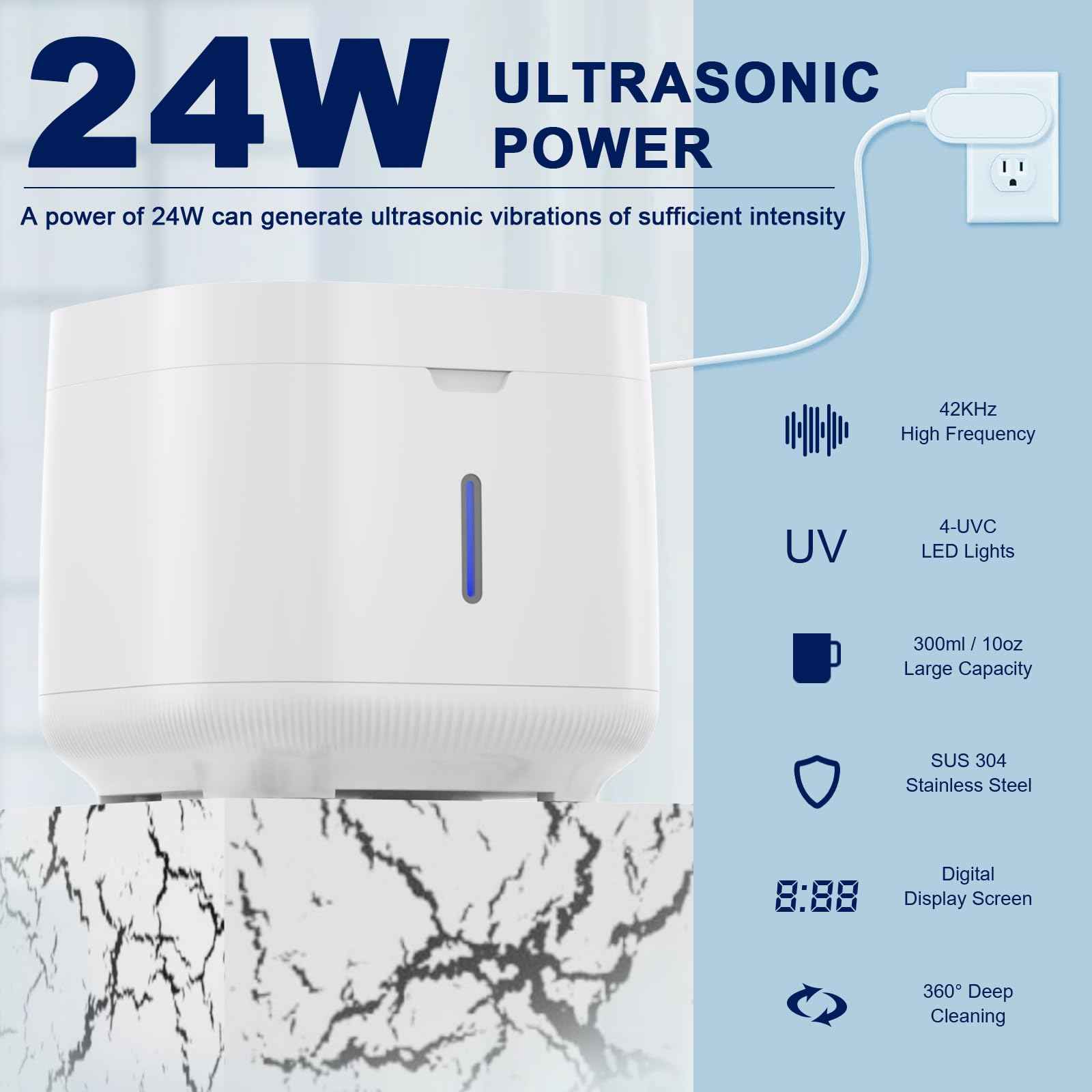 Ultrasonic Retainer Cleaner, Retainer Cleaner Machine, Dental Cleaning Pod for Dentures, Mouth Guard, Aligner, Night Guard, Ultra Sonic Cleaner for All Dental Appliances (White)