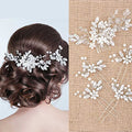 Wedding Hair Comb & 4 Bridal Pins Crystal Pearl Set