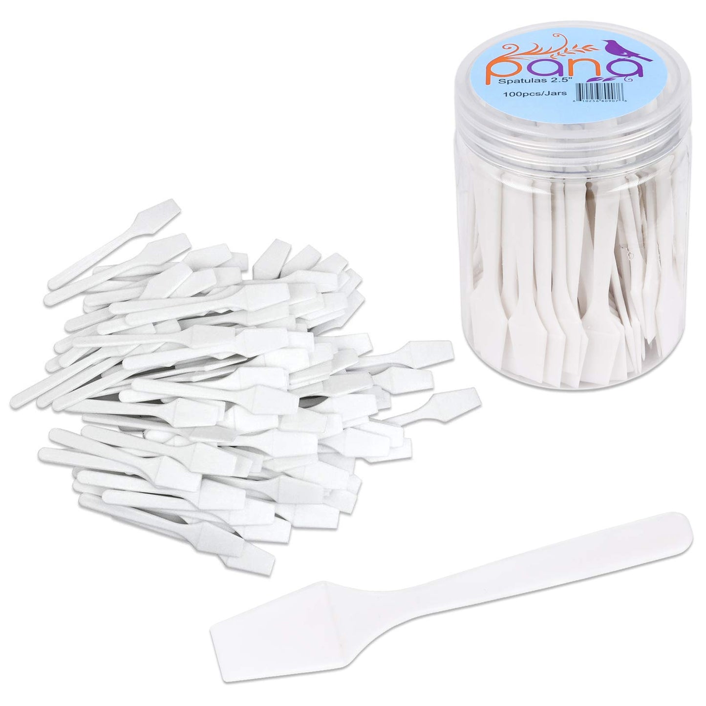 100pcs Pana Brand Cosmetic Make Up Disposable Plastic 2.5" Spatulas Skin Care Facial Cream Mask Spatula (100 Pieces in a Container) (WHITE)