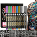 Joyeee Metallic Temporary Tattoo Markers 10 Colors with 139 Stencils