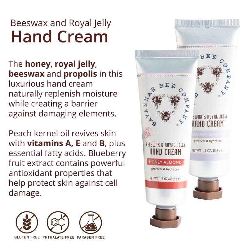 Savannah Bee Company Luxe Hand Cream Set - Rich Natural Honey Almond - Soothing Rosemary Lavender - Vitamin-Rich Dual Scent