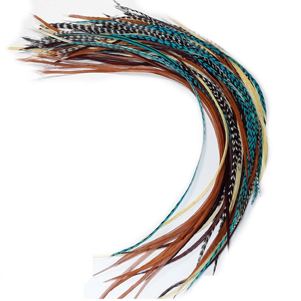 Feather Hair Extensions – 20 Long Thin Real Rooster Feathers, Ranging from 8 to 11 Inches, Includes 20 Beads and Loop Tool Kit