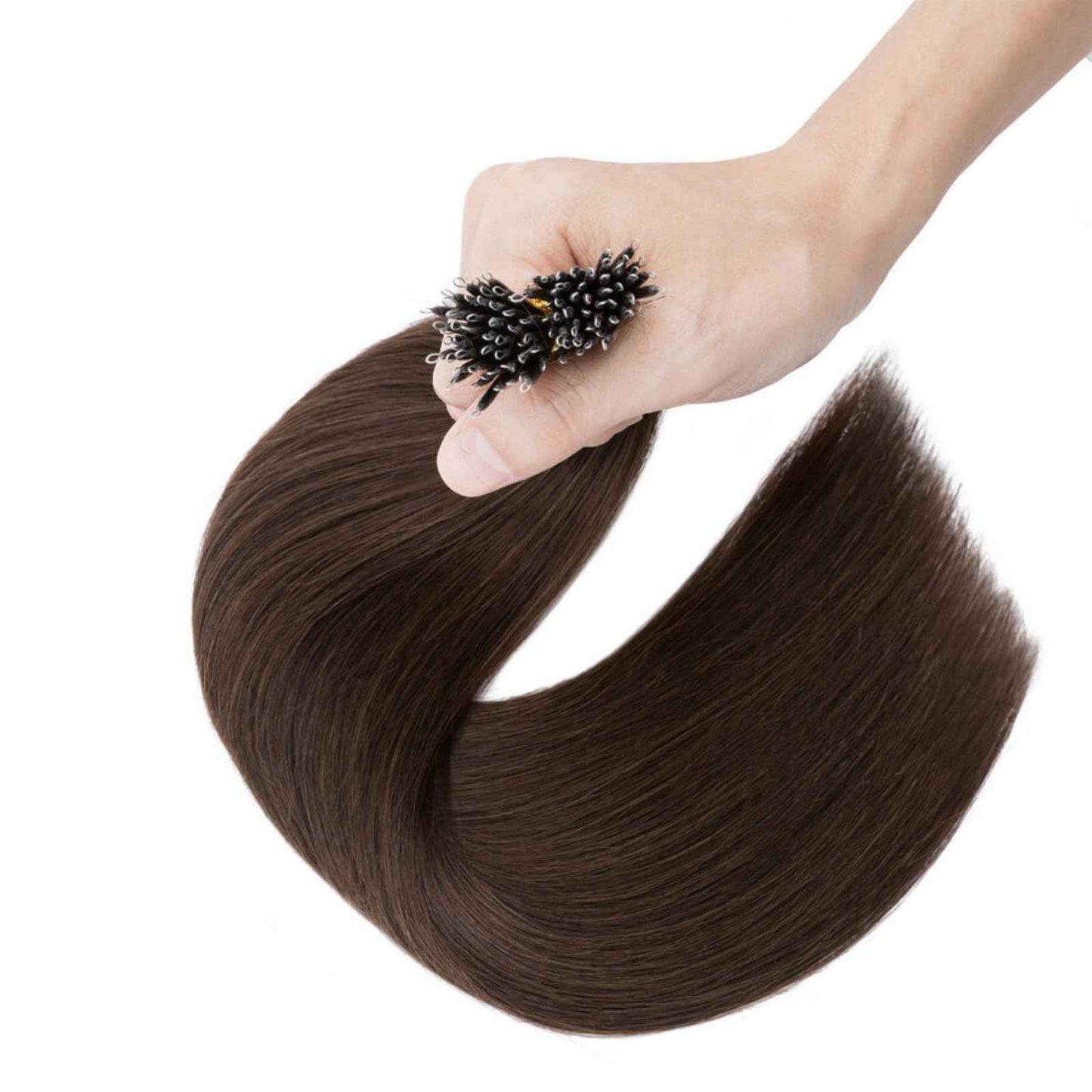 TESS Nano Bead Human Hair Extensions, Nano Ring Hairpieces Nano Tip Hair Extensions Pre-Bonded Seamless Look 50pcs/pack, 16 inch, #2R Dark Brown