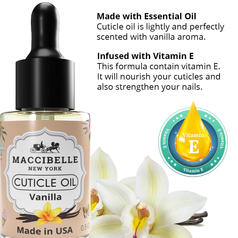 Maccibelle Cuticle Oil 0.5 oz - Heals Dry Cracked Cuticles (Sweet Vanilla, 0.5 Fl Oz)