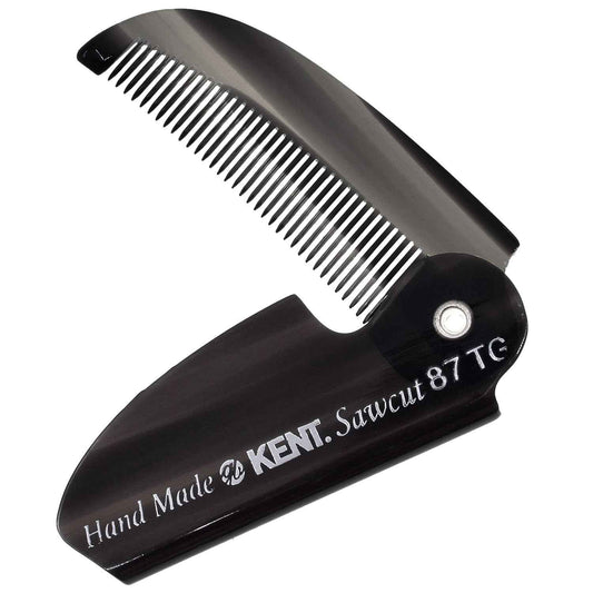 Kent 87T Black Graphite Handmade Folding Pocket Comb for Men, Fine Tooth Hair Comb Straightener for Everyday Grooming Styling Hair, Beard or Mustache, Saw Cut Hand Polished, Made in England (3 Pack)