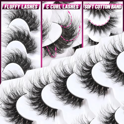 Veleasha 6D Faux Mink False Eyelashes - Fluffy Cat Eye, 7 Pairs