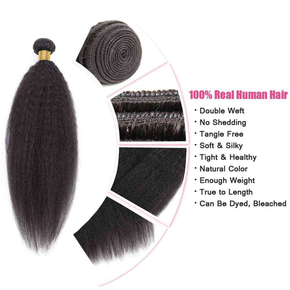 Huarisi 18 Inch Yaki Straight Weaves Human Hair 1 Bundle Brazilian Kinky Straight Hair Bundles for Black Women 10a Unprocessed Virgin Hair Weft Real Hair Extensions Sew In Weaving