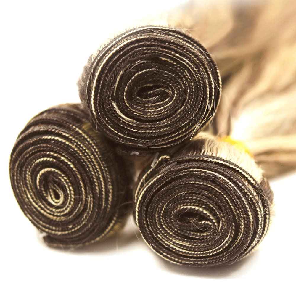 P4/613 Highlight Blonde Bundles Human Hair Straight Bundles 16 18 20 Inch Unprocessed Brazilian Virgin Hair Weave 3 Bundle Brown Human Hair Extensions 50 Grams Per Bundle