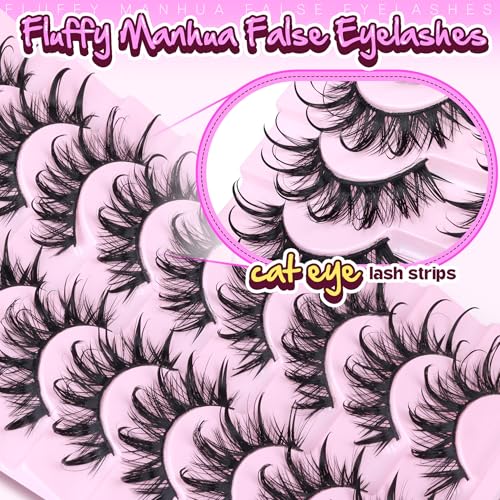 Manga Cat Eye False Eyelashes D-Curly Dramatic 12-20MM 9 Pairs