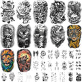 Large Temporary Tattoo for Adults and Kids, 36 Sheets Half Arm and Small Tattoos for Men and Women, Animal Flower Fake Tattoo with Lions and Tigers Designs