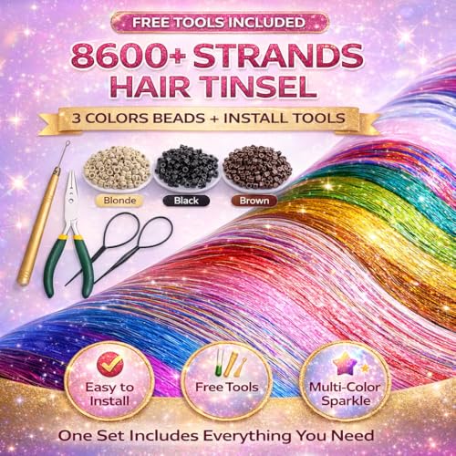YUUYEE Hair Tinsel Kit - 18 Colors, 6300 Strands, Heat Resistant