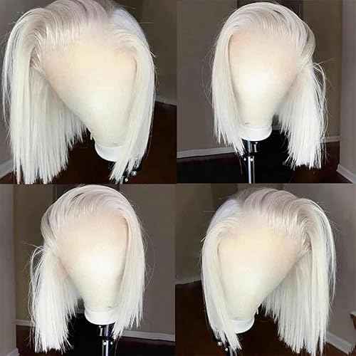 Silver Grey White Platinum Blonde Bob Wigs 13x6 Lace Frontal Human Hair for Women 10 Inch Silky Straight White Blonde Blunt Cut Bob with Baby Hair Pre plucked HD Transparent Lace Frontal 180%