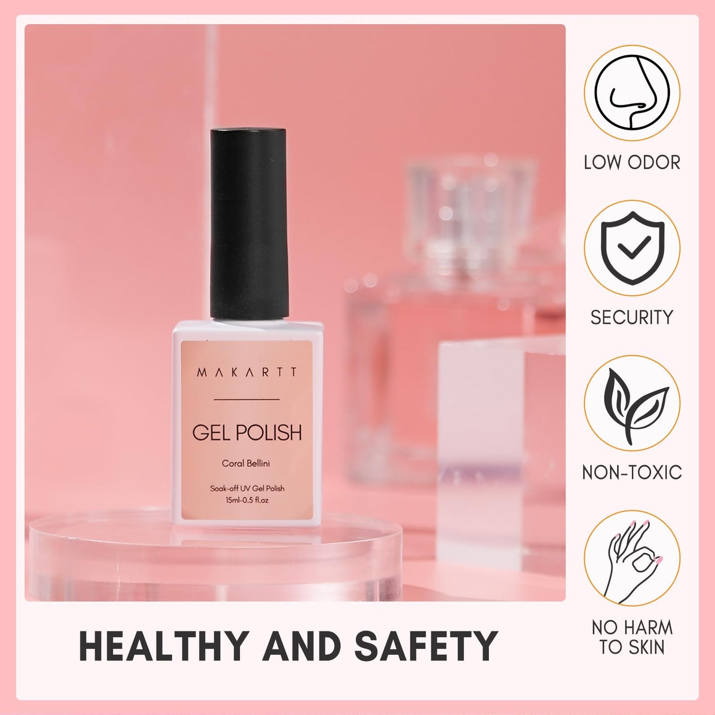 Makartt Gel Nail Polish, Natural Nude Jelly Mocha Mousse Cake Gel Polish Spring 15ML Soak Off UV LED Gel Polish Set Manicure DIY Nail Art Designs Home Salon-Coral Bellini