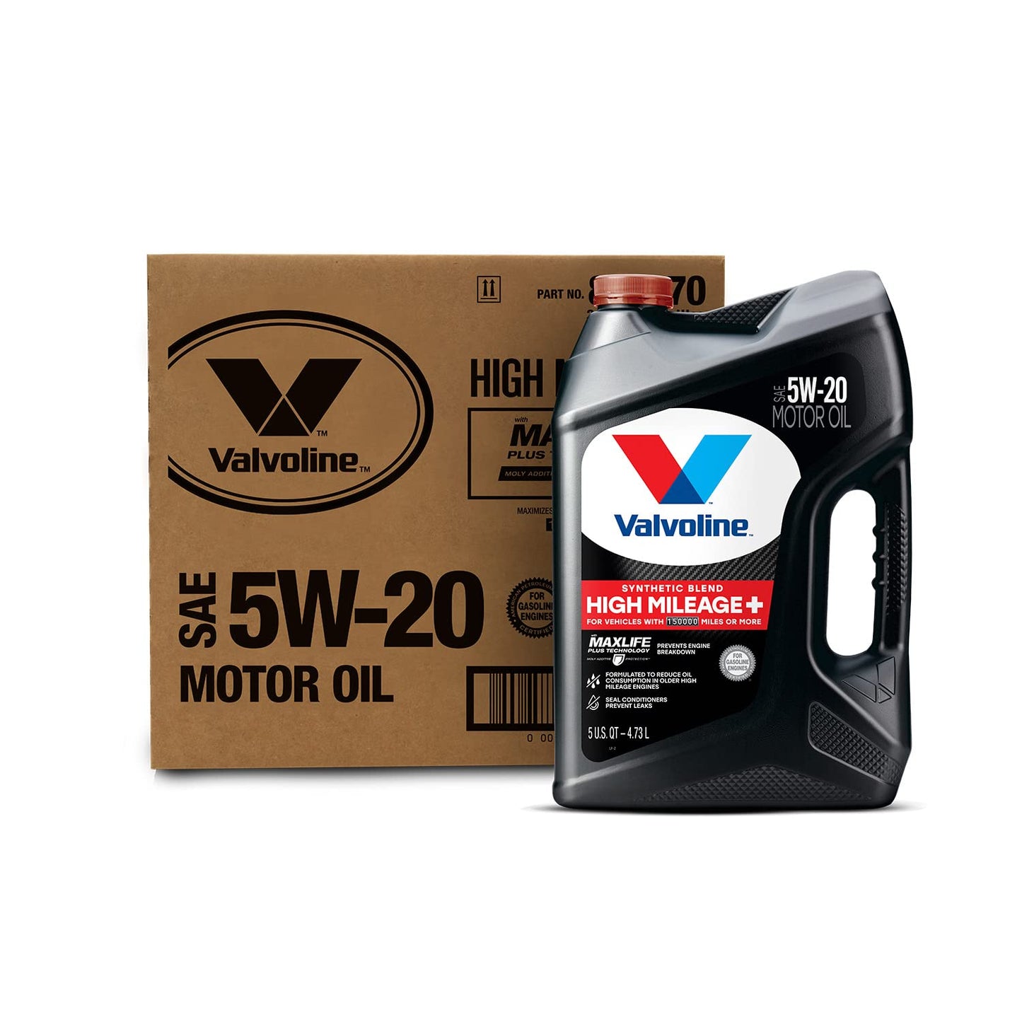 Valvoline High Mileage 150K with Maxlife Plus Technology Motor Oil SAE 5W-20 5 QT, Case of 3