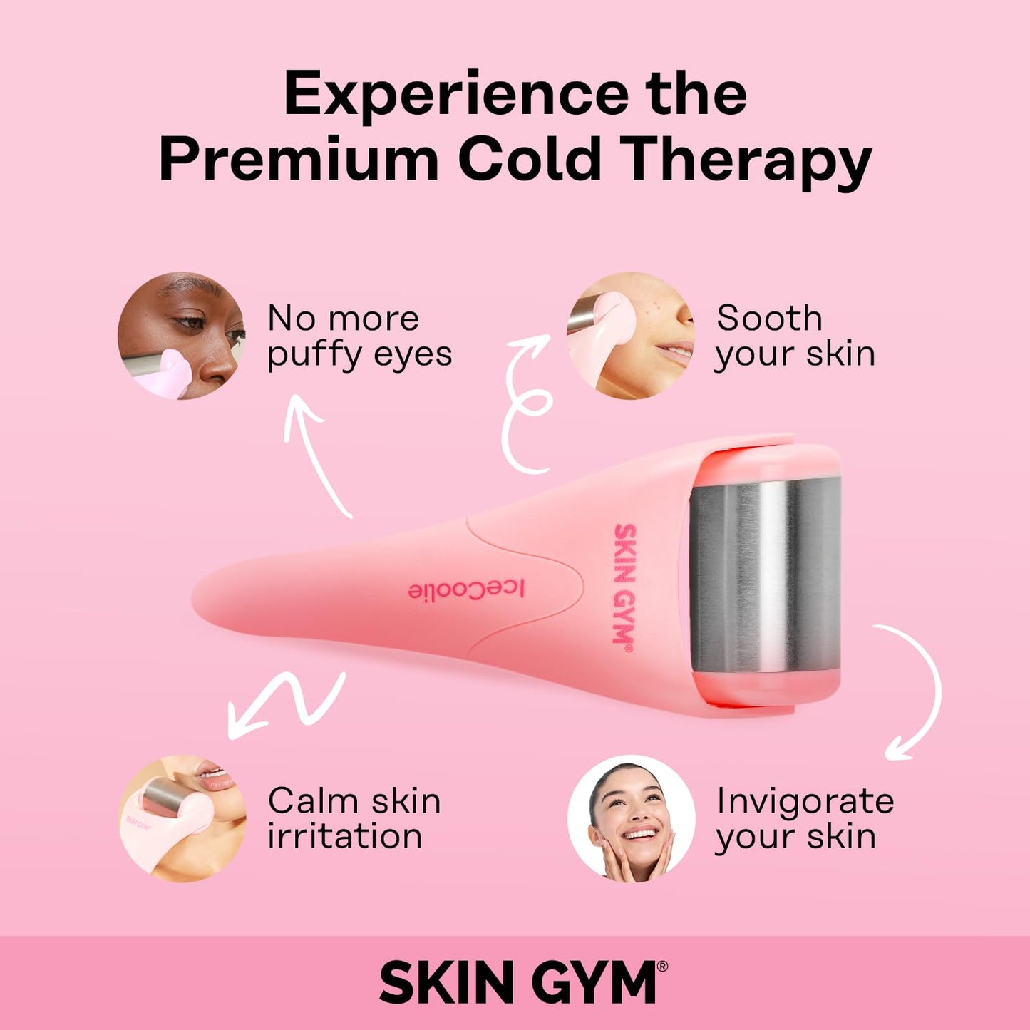 SKIN GYM IceCool Ice Roller for Face - Anti Aging Ice Face Roller & Eye Roller for Eye Puffiness Relief, Travel Size Face Roller Skin Care & Face Ice Roller, Light Facial Ice Roller & Face Depuffer