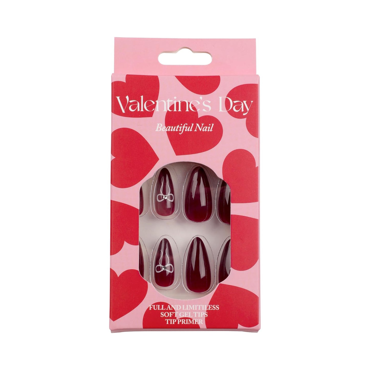 Burgundy Press on Nails Medium Almond - UCCASA Winter Almond Fake Nails Press ons Solid Color with Bow Design Full Cover False Nails Glue on Nails Stick on Nails Artificial Acrylic Nail Art Kit 24 Pcs