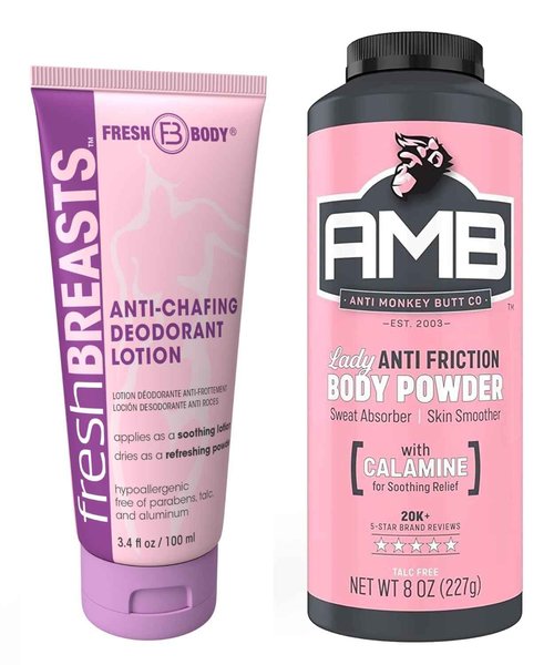 Ladies No Sweat Bundle: Fresh BREASTS Lotion, 3.4oz - The Solution for Women and Lady Anti-Monkey Butt Body Powder, 8oz