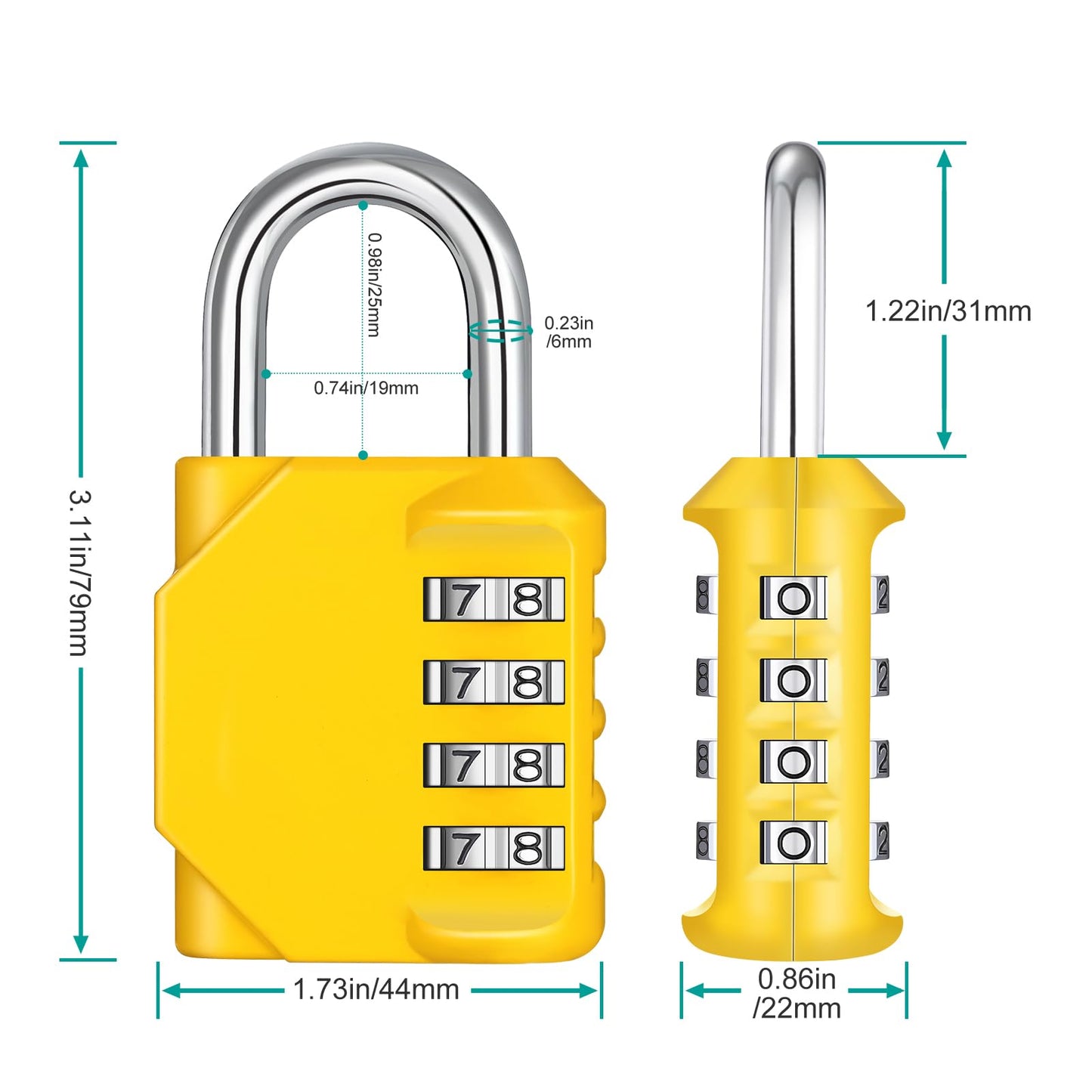 ZHEGE Combination Lock, 4 Digit Combination Padlock Outdoor, School Lock, Gym Lock (Yellow)