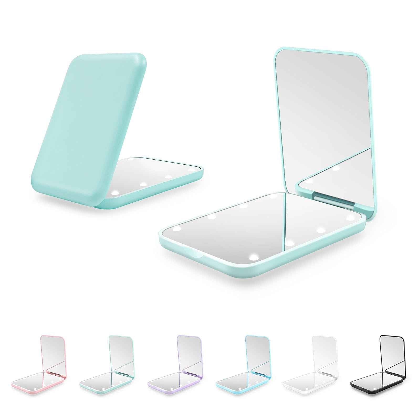 Kakuje Compact Mirror, 1X/3X Magnification LED Pocket Mirror with Nternal BIattery, Mini Mirror for Purse, Pocket,Travel and Present (Mint Green)