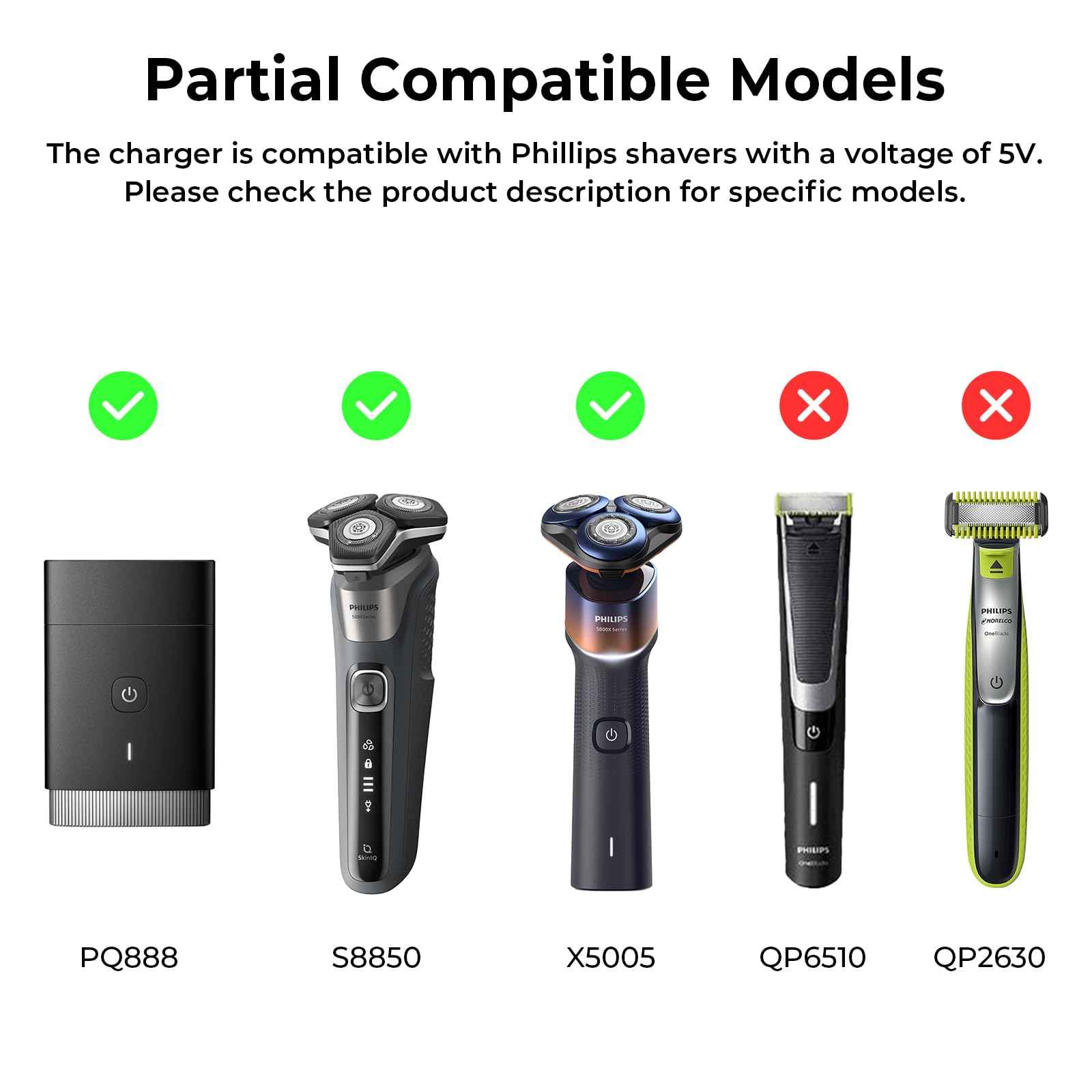 Vanjua 5V Charger Cord for Philips Norelco Shavers - Compatible with OneBlade QP2724/QP2834, MG5910/MG7910/MG9510, 2400/3900 Series & More - Replacement Power Cable with Plug