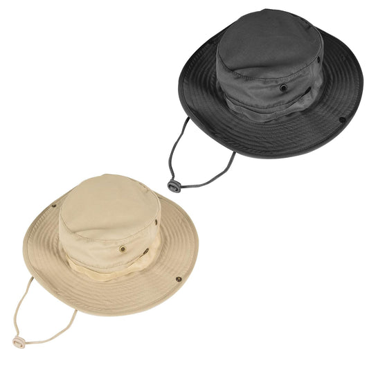 Sun Hats for Men Women Bucket Hat UPF 50+ Boonie Hat Foldable UV Protection Hiking Beach Fishing Summer Safari(2pack-Beige+Black)