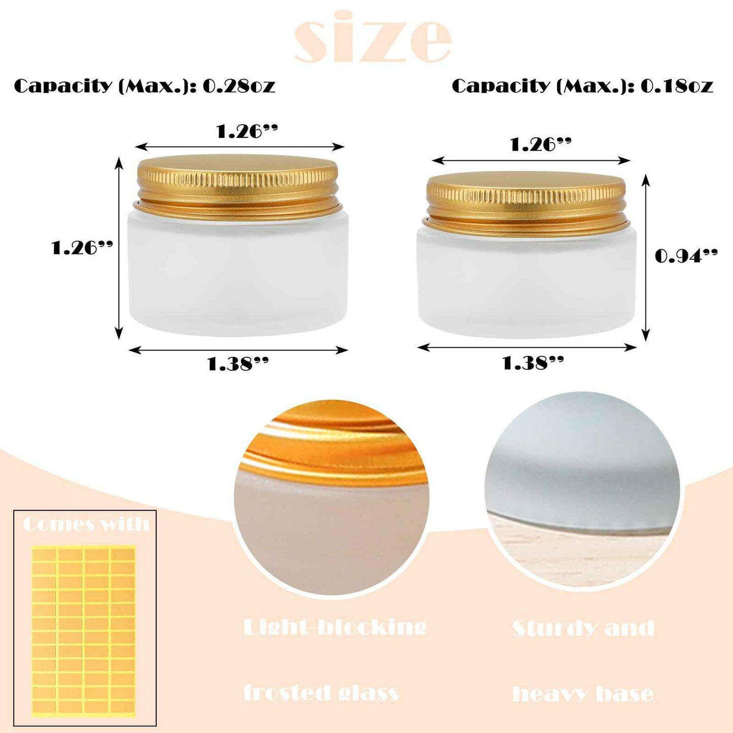 RAMFIYN 24 pack 10ml Frosted Glass Jars with Gold Lids Small Empty Travel Lotion Containers with Inner Liner Airtight Cosmetic Holder with Labels for Lip Balm Creams Body Butter