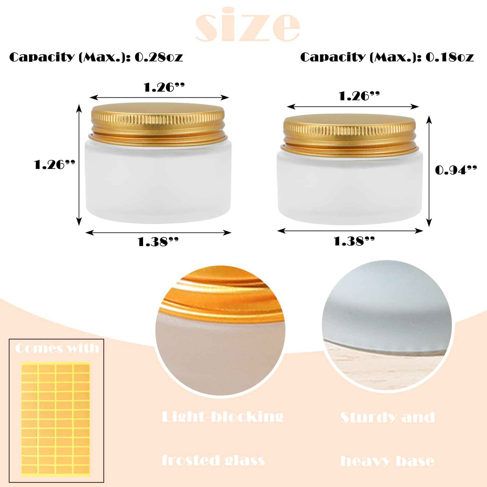 RAMFIYN 24 pack 10ml Frosted Glass Jars with Gold Lids Small Empty Travel Lotion Containers with Inner Liner Airtight Cosmetic Holder with Labels for Lip Balm Creams Body Butter