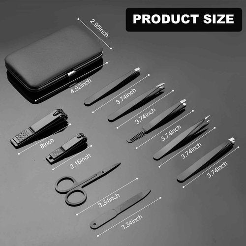 ADULAHI 9PCS Professional Tweezers Set and Nail Clippers for Men and Women, Stainless Steel Tweezers No Gaps with Leather Travel Case