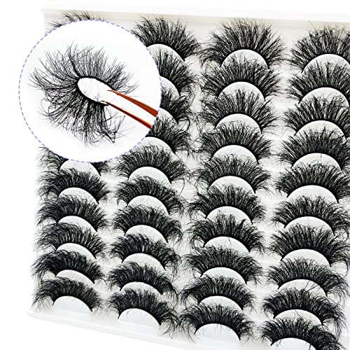 Mink Lashes 20 Pairs Dramatic Thick 5D False Eyelashes 20mm Wispy Fake Eyelashes Pack, by Kmilro (LD06)