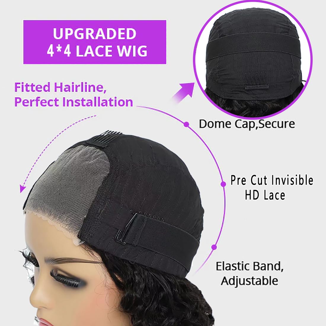 Wear and Go Glueless Wigs Human Hair Pre Plucked Deep Wave Bob Wig Human Hair Lace Front Wigs for Beginners Upgraded No Glue Pre Cut 4x4 Lace Closure Glueless Wigs for Black Women Human Hair 12 Inch