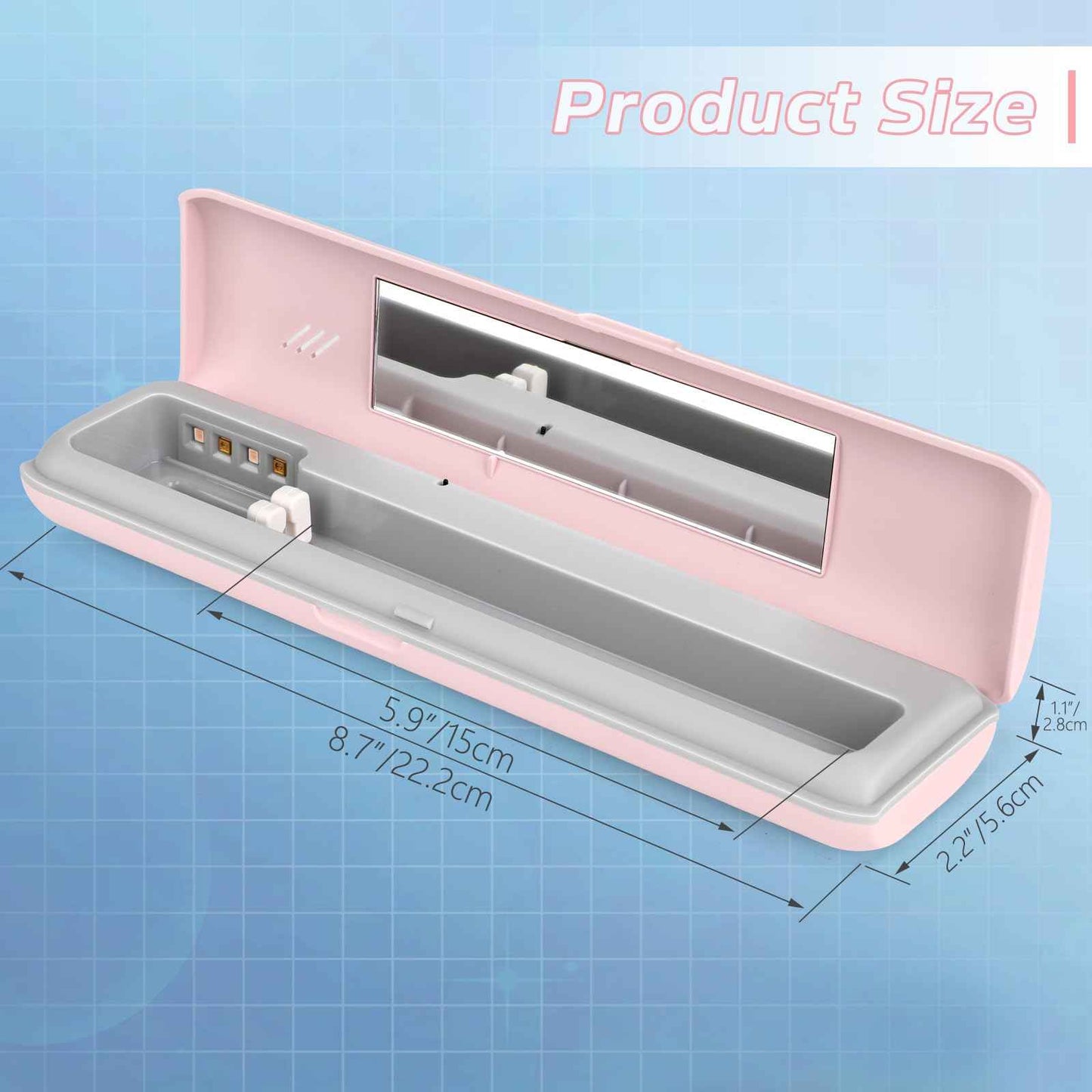 YourMate Toothbrush Sanitizer Case Travel Toothbrush Covers Case for Houshold and Traveling Power by AA Battery or USB-C Pink