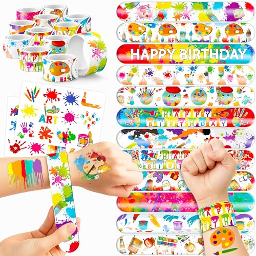 72-Piece Art Party Favors - 48 Tattoos & 24 Slap Bracelets