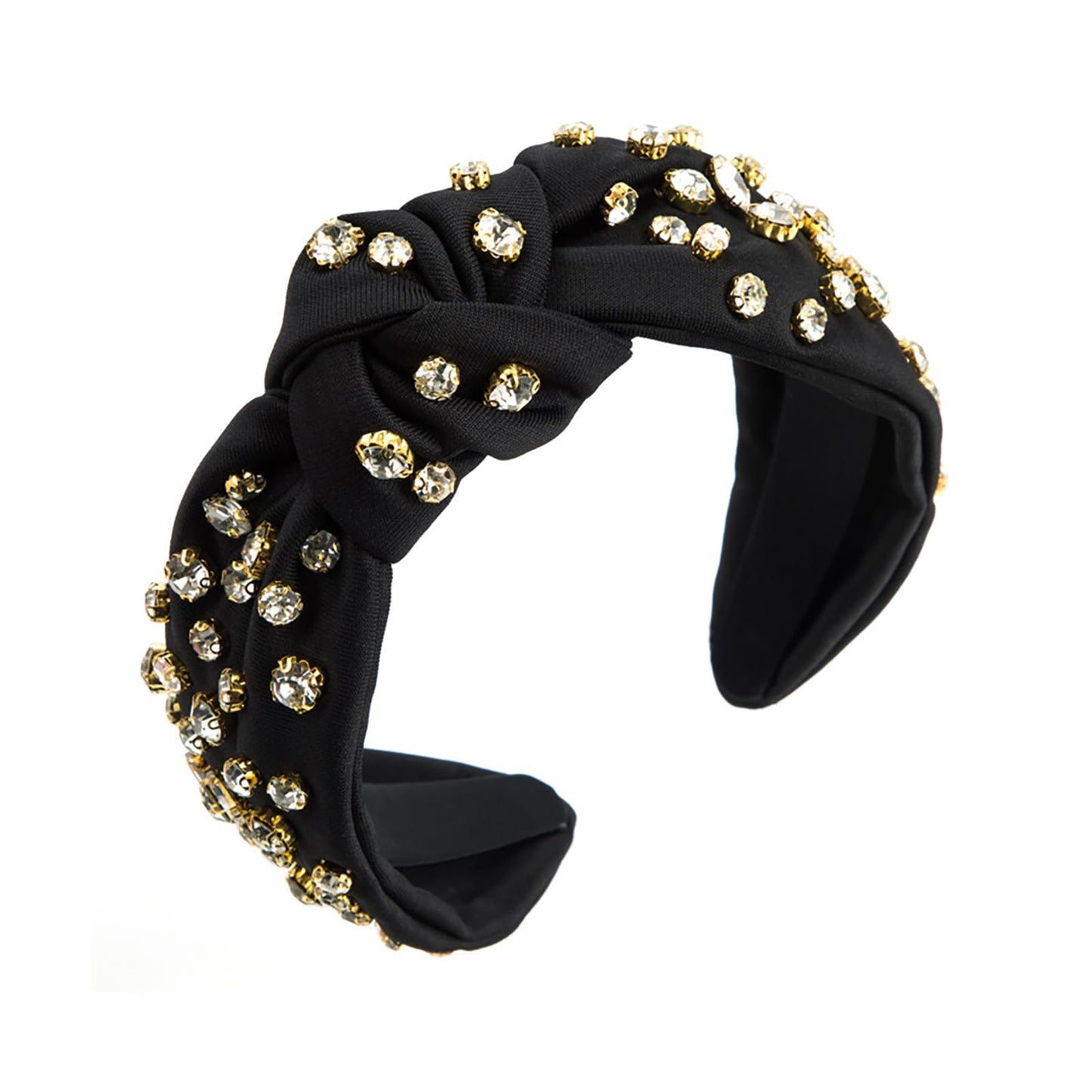 SZJULR Knotted Headband for Women Sparkle Wide Mixed Rhinestone Crystal Headbands Black Hairband Top Knot Headbands Luxury Fashion Wide Ladies Hair Accessories for Girls