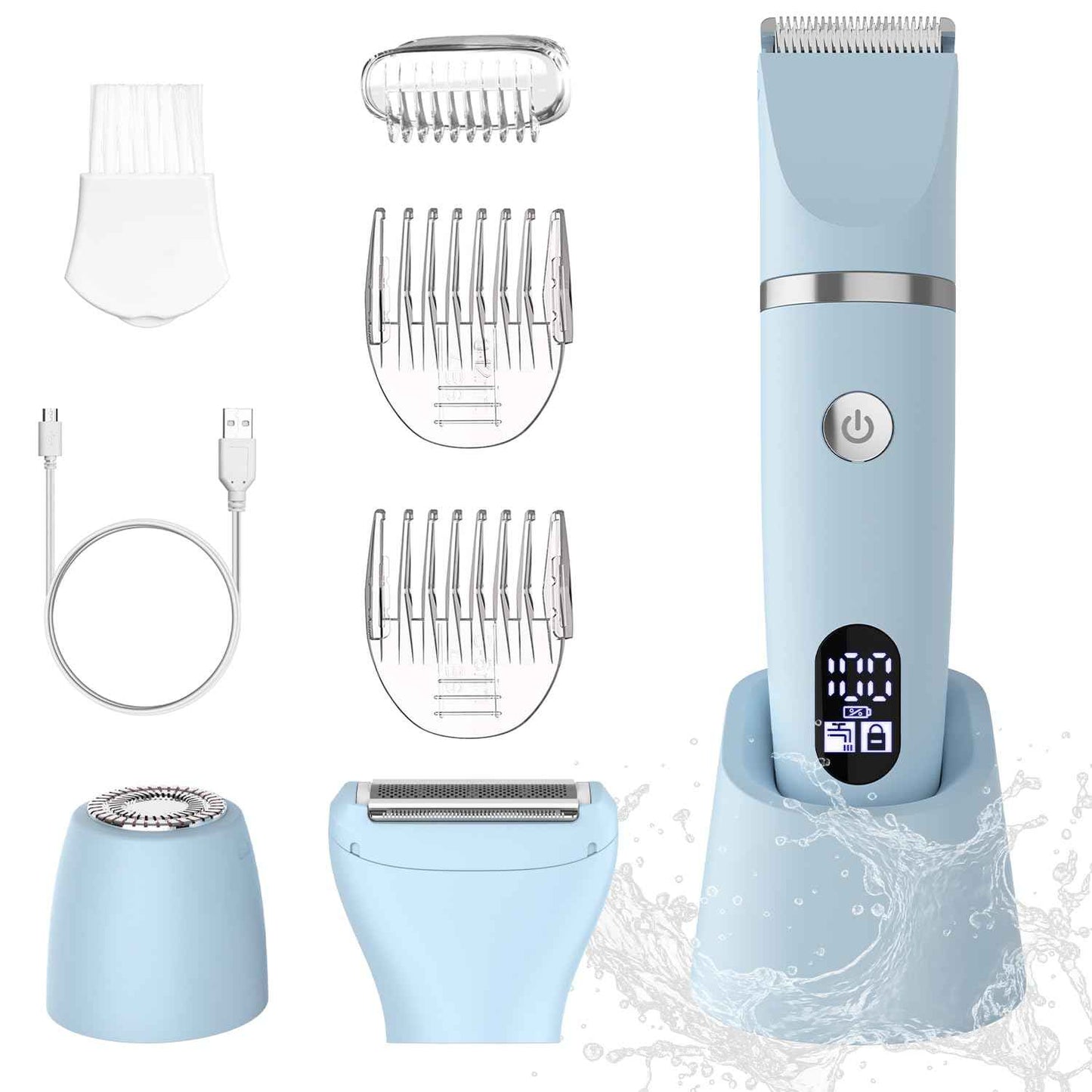 Scttomon 3-in-1 Electric Razor IPX7 Waterproof Bikini Trimmer Wet & Dry Use Painless Personal Trimmer Groomer for Ladies Face Body Legs Bikini Public Hairs Electric Lady Shaver with Replaceable Heads