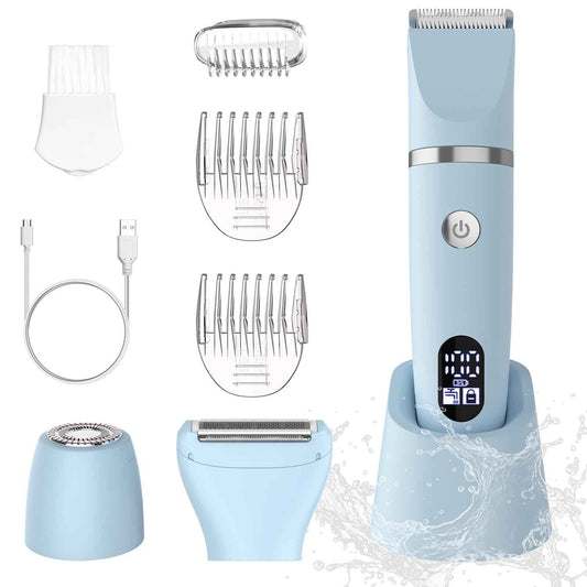 Scttomon 3-in-1 Electric Razor IPX7 Waterproof Bikini Trimmer Wet & Dry Use Painless Personal Trimmer Groomer for Ladies Face Body Legs Bikini Public Hairs Electric Lady Shaver with Replaceable Heads