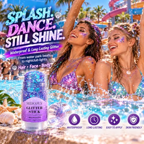 MEICOLY Light Purple Face Glitter Stick | Mermaid Hair & Body Glitter for Women, Rave & Festival Accessories